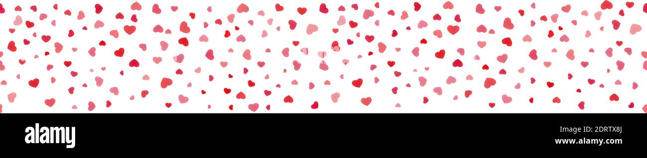 Nahtlose Linie mit verstreuten Herzen für Verpackungsdekoration, Bannerdesign, Rahmung und Bekantung Stock Vektor