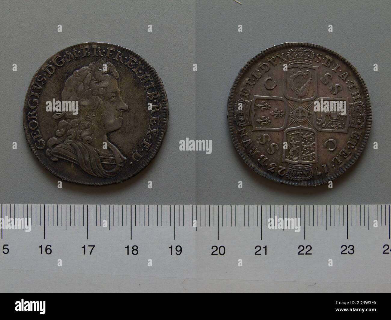 Herrscher: Georg I., König von Großbritannien, Englisch, 1660–1727, Münzstätte: England, Halbkrone von König Georg I. aus England, Silber, 15 g, 6:00, 33.9 mm, hergestellt in England, Britisch, 18. Jahrhundert, Numismatik Stockfoto