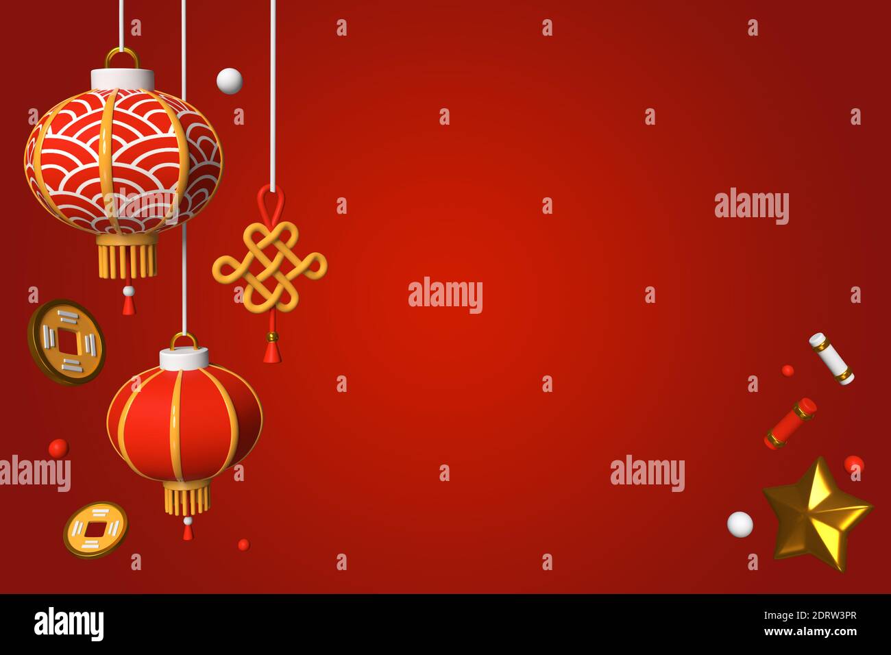 Happy Chinese New Year 2021 - Moderne bunte 3d Banner Vorlage mit Platz für Ihren Text. Grußkarte mit Weihnachtsymbolen. Abbildung mit firec Stockfoto