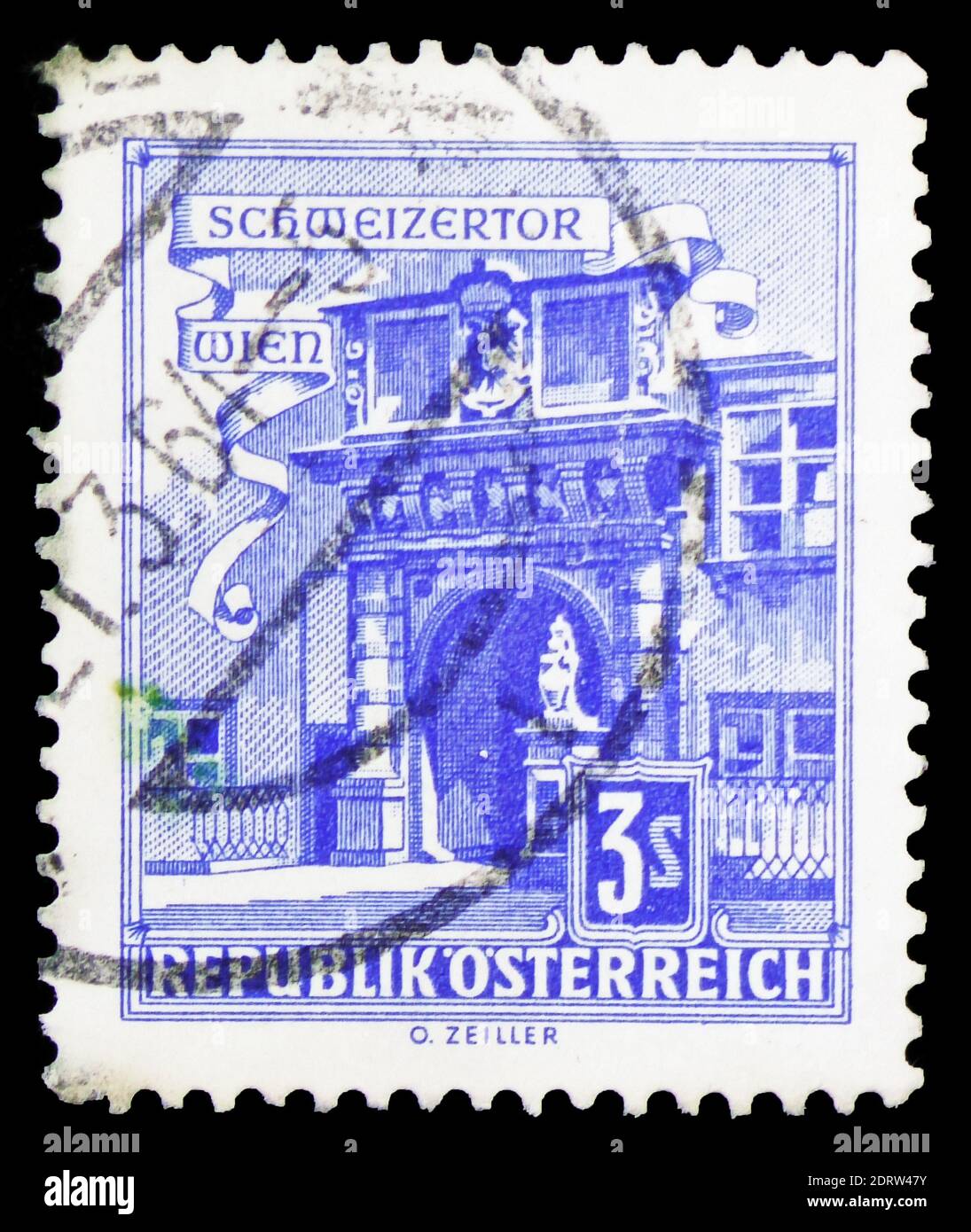 MOSKAU, RUSSLAND - 10. FEBRUAR 2019: Eine in Österreich gedruckte Briefmarke zeigt Swiss Gate, Wiener Hofburg, Buildings Serie, um 1962 Stockfoto