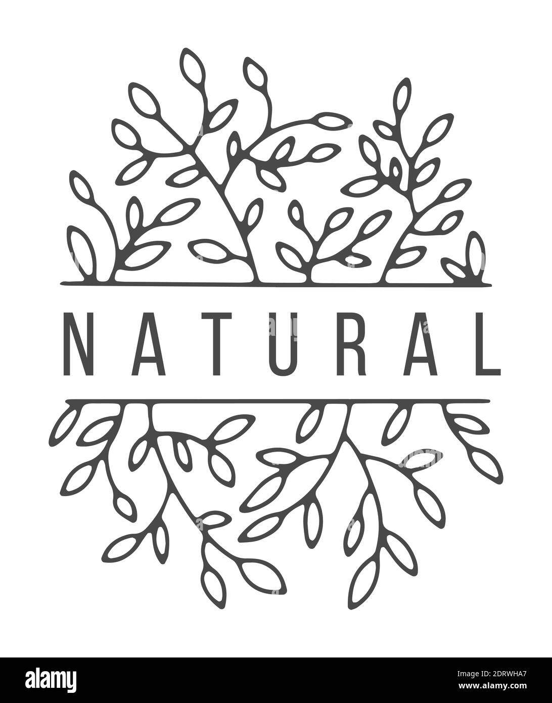 Natürliches Etikett mit üppiger Flora und Zweige Vektor Stock Vektor