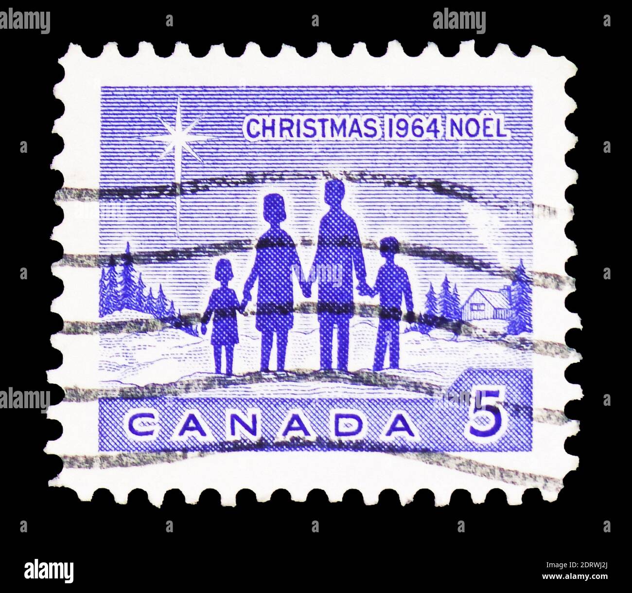MOSKAU, RUSSLAND - 10. FEBRUAR 2019: Eine in Kanada gedruckte Briefmarke zeigt Familie, Weihnachtsserie 1964, um 1964 Stockfoto