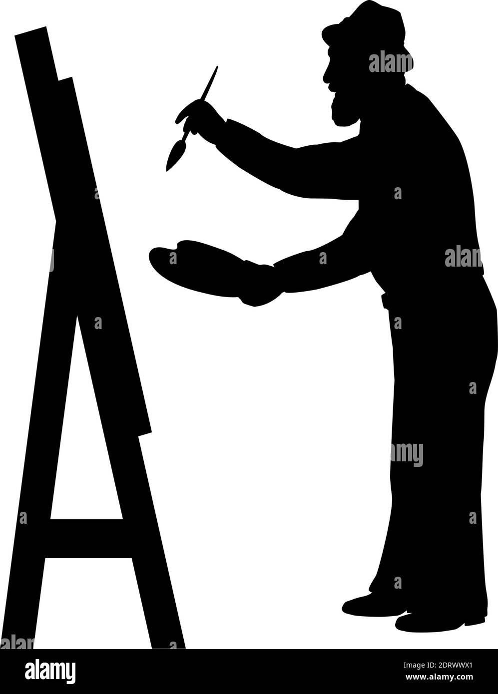 Silhouette Senior Mann Opa zeichnet Bilder Malerei. Symbol für die Abbildung Stock Vektor