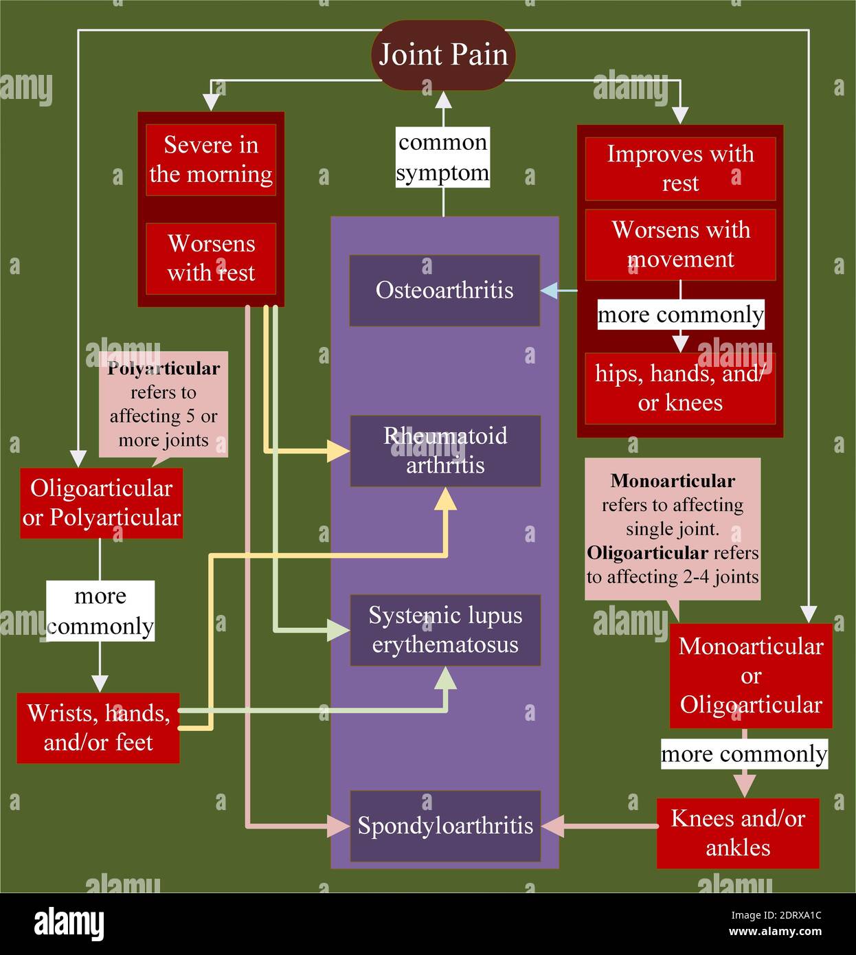 Gelenkschmerzen bei verschiedenen Bedingungen Stockfoto