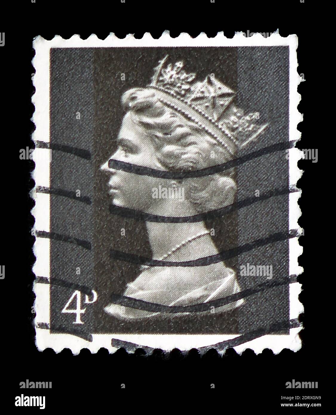 MOSKAU, RUSSLAND - 14. FEBRUAR 2019: Eine in Großbritannien gedruckte Briefmarke zeigt Queen Elizabeth II - 4d Predecimal Machin Serie, um 1968 Stockfoto