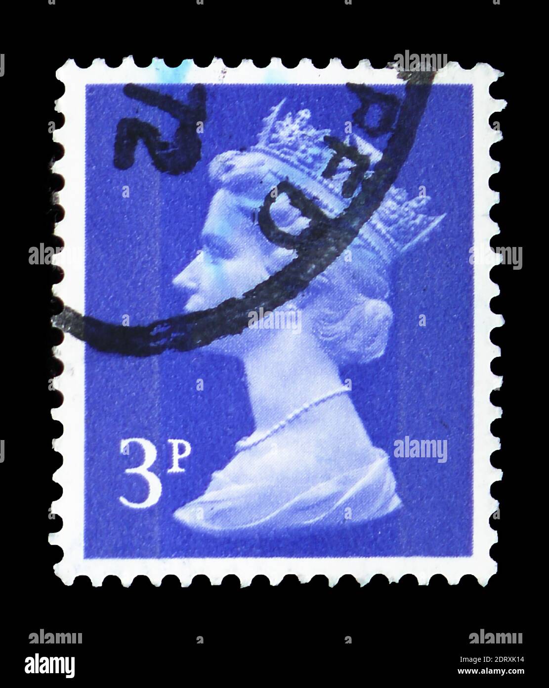 MOSKAU, RUSSLAND - 14. FEBRUAR 2019: Eine in Großbritannien gedruckte Briefmarke zeigt Queen Elizabeth II - Decimal Machin Serie, um 1973 Stockfoto