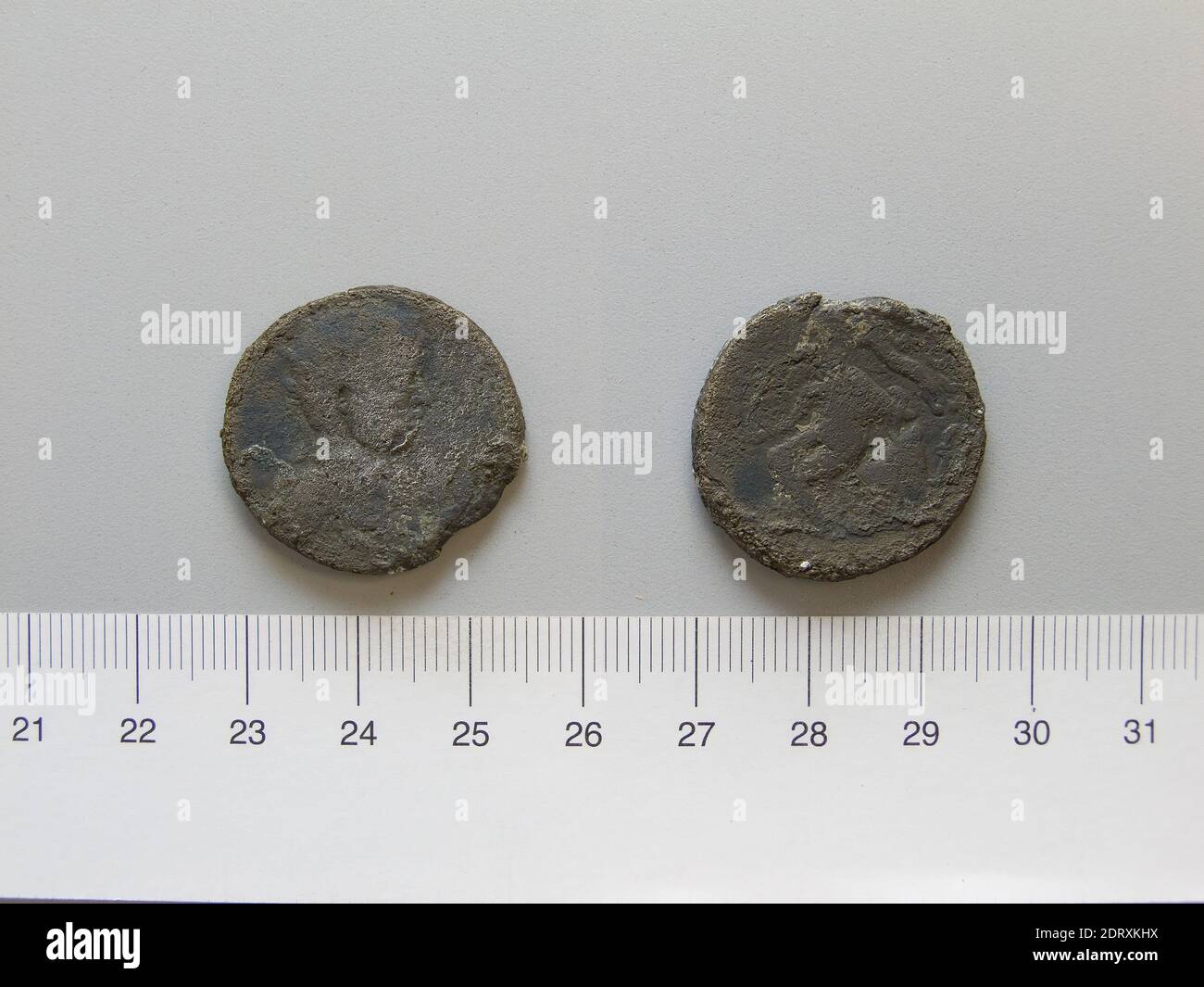 Herrscher: Elagabalus, Kaiser von Rom, ca. 203–222, regiert 218–22, Münzstätte: Edessa, Mesopotamien, 1 ab Elagabalus, Kaiser von Rom von Edessa, 218–22, Kupfer, 9.985 g, 12:00, 25.9 mm, hergestellt in Edessa, Mesopotamien, römisch, 3. Jahrhundert, Numismatik Stockfoto