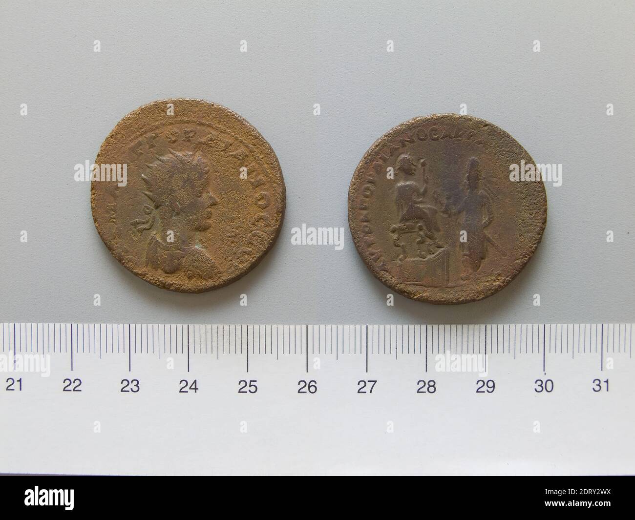 Herrscher: Gordian III, Kaiser von Rom, 225–244, regiert 238–44, Herrscher: Abgar X, König von Edessa, regiert 242–44 n. Chr., Münzstätte: Edessa, Mesopotamien, Dupondius von Gordian III, Kaiser von Rom; Abgar X, König von Edessa von Edessa, Mesopotamien, 240–42, Kupfer, 20.53 g, 10:00, 33.3 mm, römische Numismatik Stockfoto