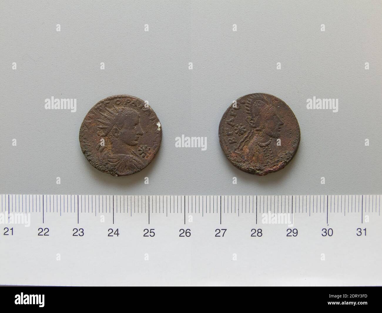 Herrscher: Gordian III., Kaiser von Rom, 225–244, regiert 238–44, Herrscher: Abgar X, König von Edessa, regiert 242–44 n. Chr., Münzstätte: Edessa, Mesopotamien, 1 ab Gordian III., Kaiser von Rom; Abgar X, König von Edessa, Mesopotamien, 240–42, Kupfer, 8.39 g, 12:00, 22.5 mm, Made in Edessa, Numismatik Stockfoto