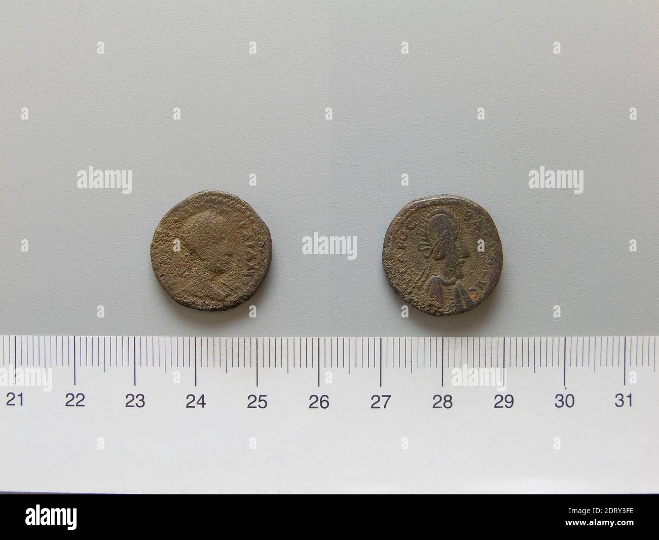 Herrscher: Gordian III, Kaiser von Rom, 225–244, regiert 238–44, Herrscher: Abgar X, König von Edessa, regiert 242–44 n. Chr., Münzstätte: Edessa, Mesopotamien, 1 Semis von Gordian III, Kaiser von Rom; Abgar X, König von Edessa von Edessa, Mesopotamien, 240–42, Kupfer, 6.48 g, 11:00, 19.6 mm, Made in Edessa, römische Numismatik Stockfoto
