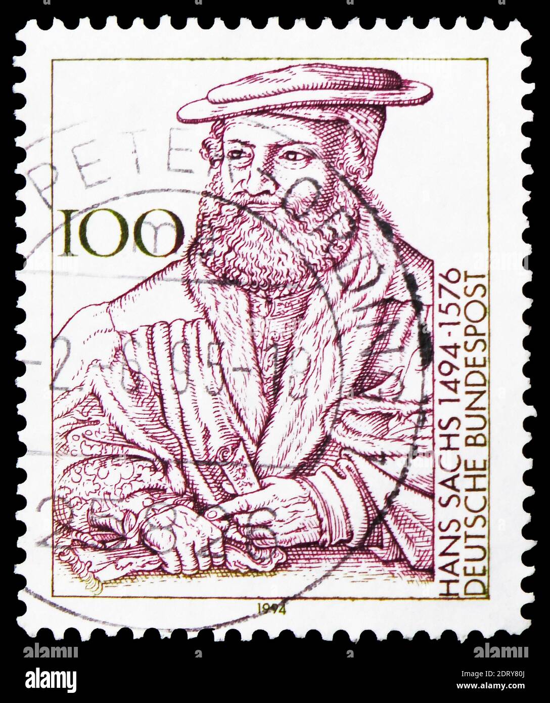 MOSKAU, RUSSLAND - 20. FEBRUAR 2019: Eine in Deutschland, Bundesrepublik, gedruckte Briefmarke zeigt Hans Sachs (Meistersinger und Dichter), Serie, um 1994 Stockfoto