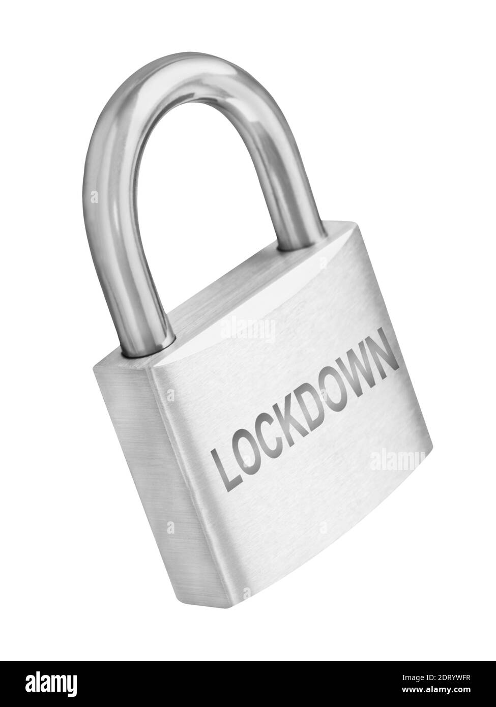 Lockdown Vorhängeschloss isoliert vor weißem Hintergrund Stockfoto