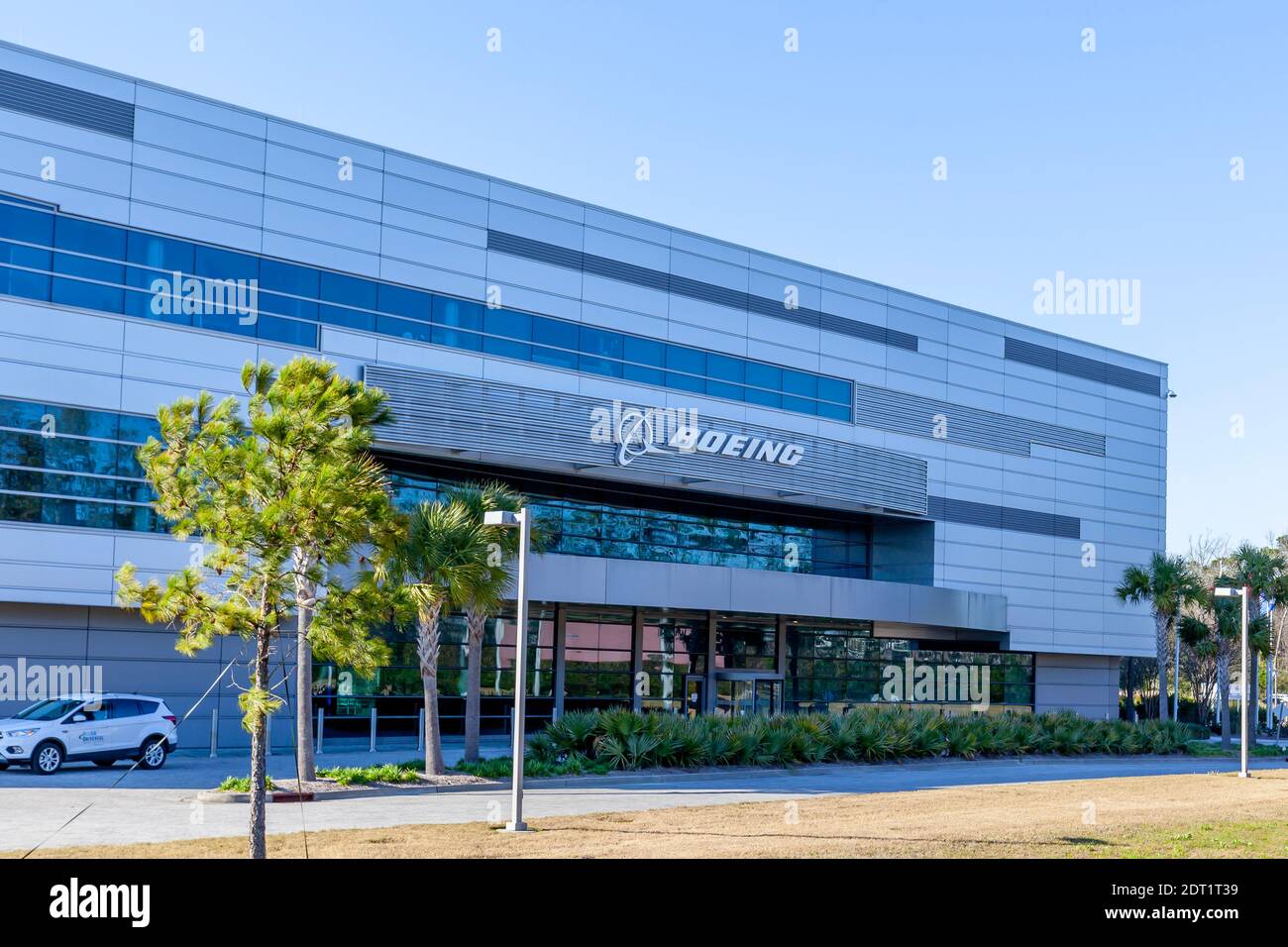 Boeing South Carolina Schild auf dem Gebäude in North Charleston, USA. Stockfoto