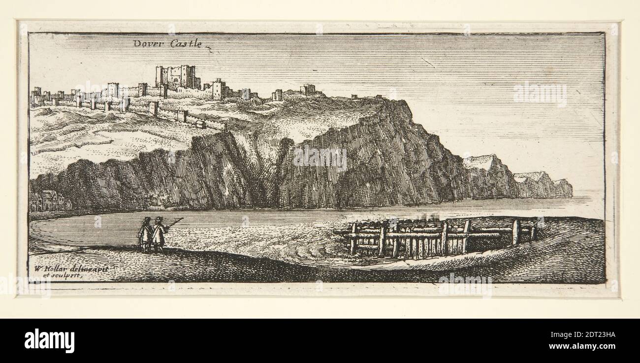 Künstler: Wenzel Hollar, Böhmisch, 1607–1677, Schloss Dover, aus der Serie Divers Views after the Life, Radierung, Bild: 6 × 13.4 cm (2 3/8 × 5 1/4 in.), hergestellt in Böhmen, Tschechien, Böhmisch, 17. Jahrhundert, Arbeiten auf Papier - Drucke Stockfoto