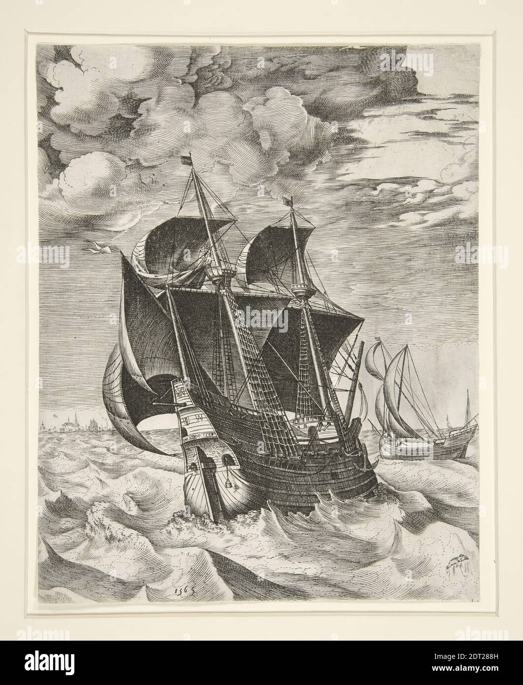Kupferstecher: Frans Huys, Flämisch, ca. 1522–vor 1562, nach: Pieter Brueghel der Ältere, Flämisch, ca. 1525–1569, EIN holländischer Hulk und ein Boeier, Gravur, Platemark: 24 × 19.1 cm (9 7/16 × 7 1/2 Zoll), Made in Flandern, Flämisch, 16. Jahrhundert, Arbeiten auf Papier - Drucke Stockfoto