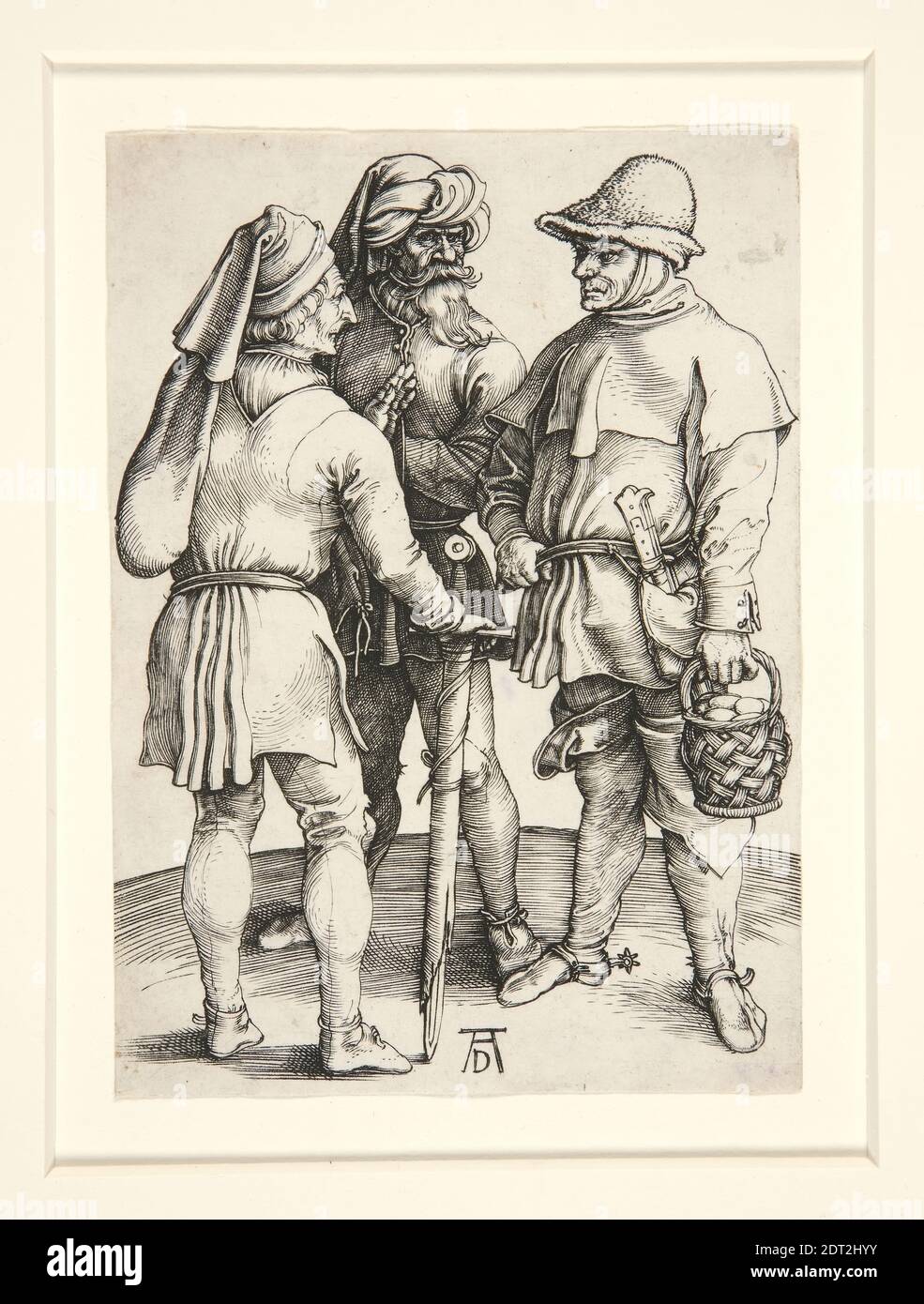 Künstler: Albrecht Dürer, deutsch, 1471–1528, drei Bauern im Gespräch, ca. 1497, Gravieren, 10.5 × 7.5 cm, 1/8 Made in Germany, deutsch, 15. Jahrhundert, Arbeiten auf Papier - × 15/16 Drucke Stockfoto