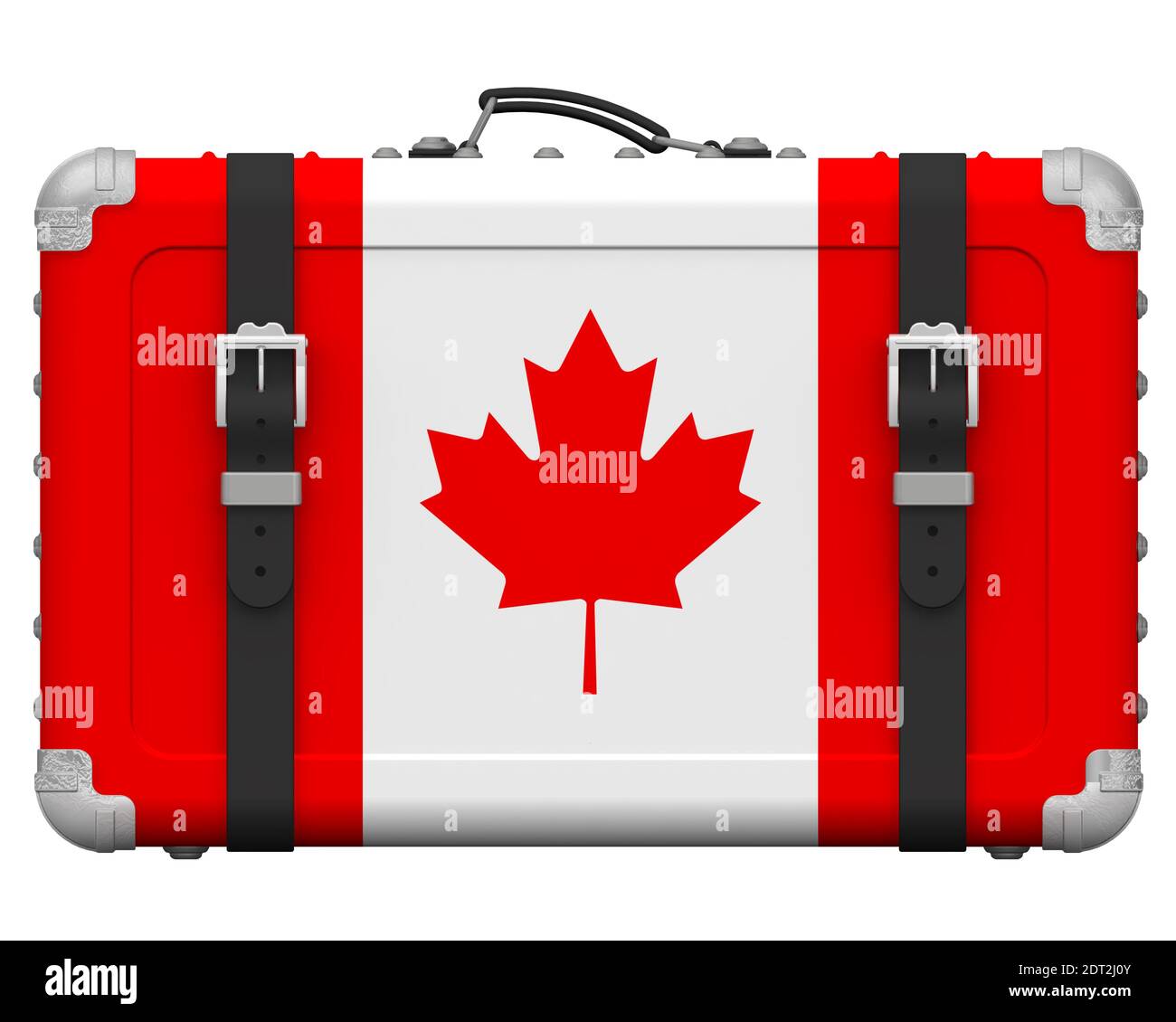 Stilvoller Koffer mit der Nationalflagge von Kanada. Retro Koffer mit der  nationalen Flagge Kanadas (The Maple Leaf) steht auf einer weißen  Oberfläche Stockfotografie - Alamy