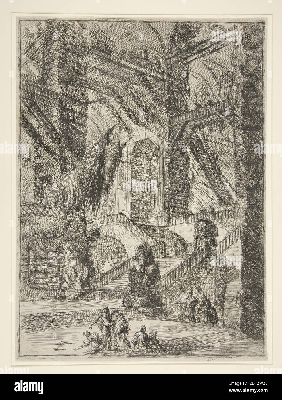 Künstler: Giovanni Battista Piranesi, italienisch, 1720–1778, Carceri, VIII: Die Treppe mit Trophäen, ca. 1745, Ätzung, Platemark: 54.6 × 40.3 cm (21 1/2 × 15 7/8 in.), italienisch, 18. Jahrhundert, Arbeiten auf Papier - Drucke Stockfoto