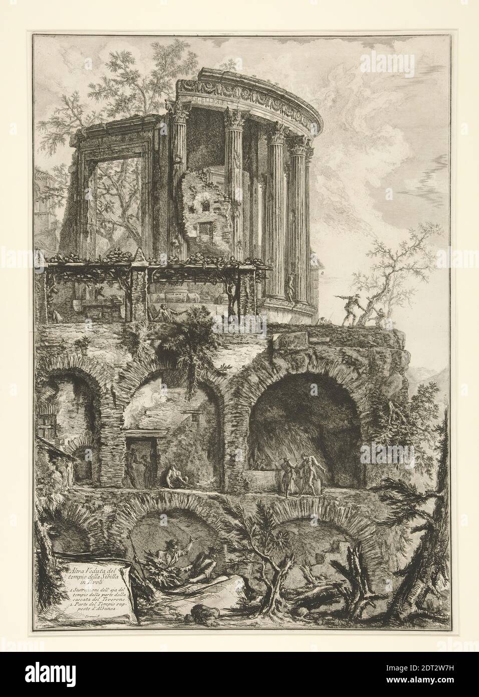 Künstler: Giovanni Battista Piranesi, italienisch, 1720–1778, Altra Veduta del tempio della Sibilla in Tivoli (eine andere Ansicht des Tempels der Sibyl in Tivoli), aus Vedute di Roma, Radierung, Plattenraum: 62.4 × 44 cm (24 9/16 × 17 5/16 in.), italienisch, 18. Jahrhundert, Arbeiten auf Papier - Drucke Stockfoto