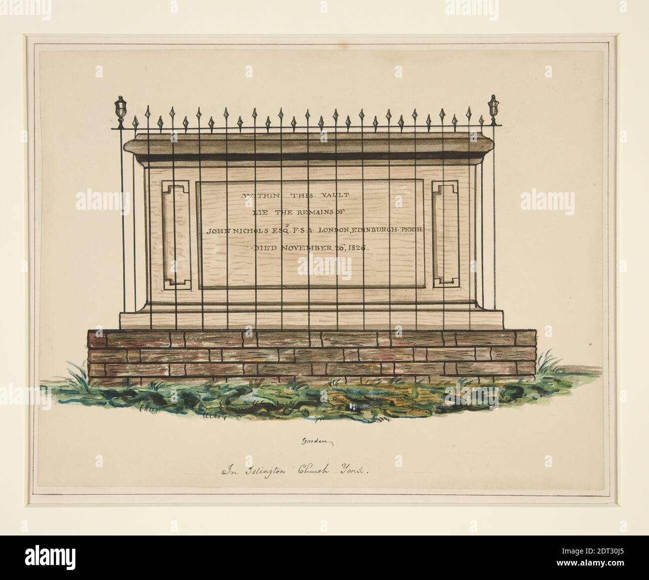 Künstler: Thomas Gosden, in Islington Church Yard, Aquarell über Graphit und Stift und schwarze Tinte, 24.1 × 30.5 cm (9 1/2 × 12 in.), Made in United States, American, 19th Century, Bücher Stockfoto