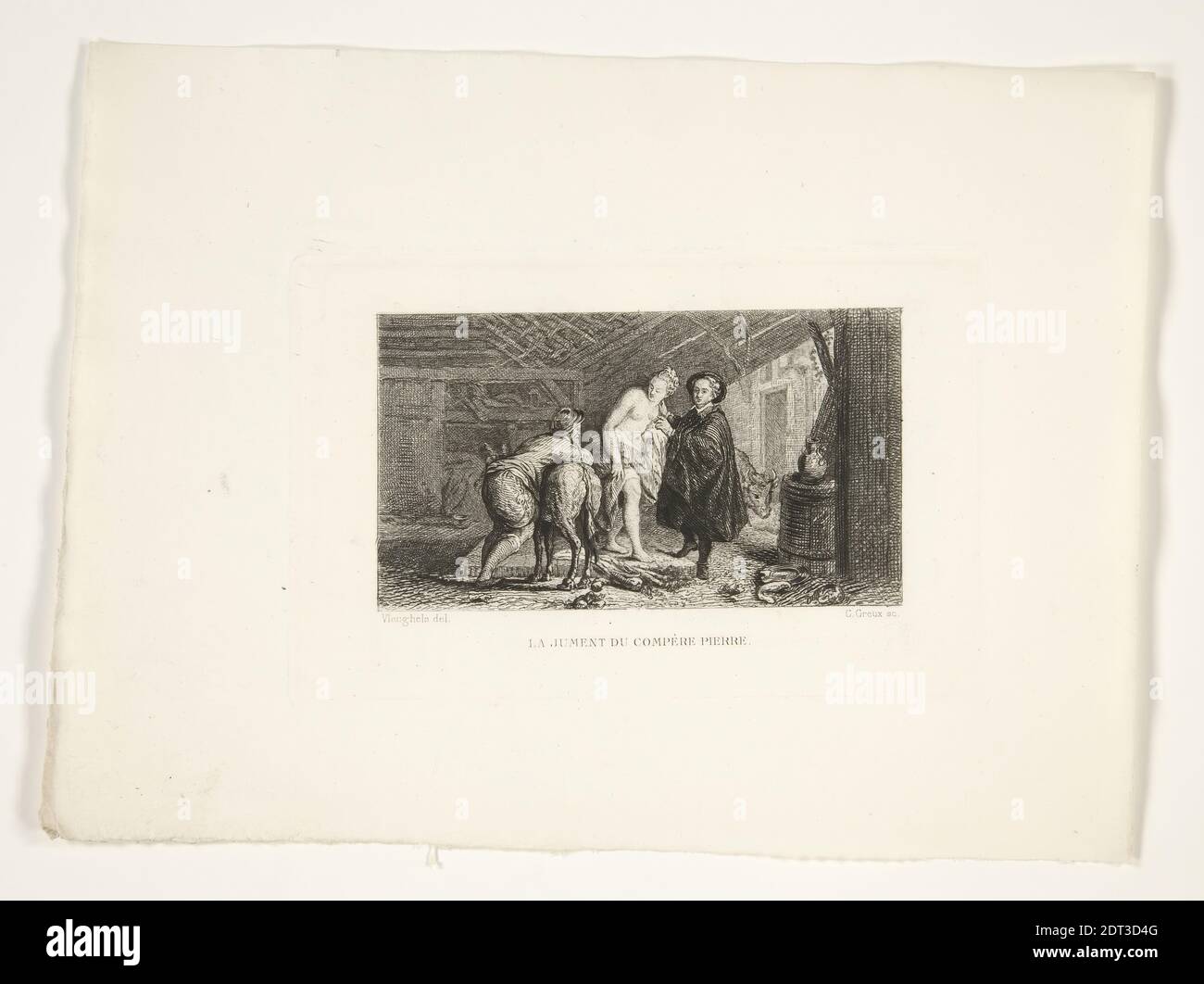 Künstler: Gustave-Marie Greux, französisch, 1838–1919, La Jument du compere Pierre, Radierung, Plattenmark: 9 × 13.5 cm (3 9/16 × 5 5/16 in.), Made in France, französisch, 19. Jahrhundert, Arbeiten auf Papier - Drucke Stockfoto