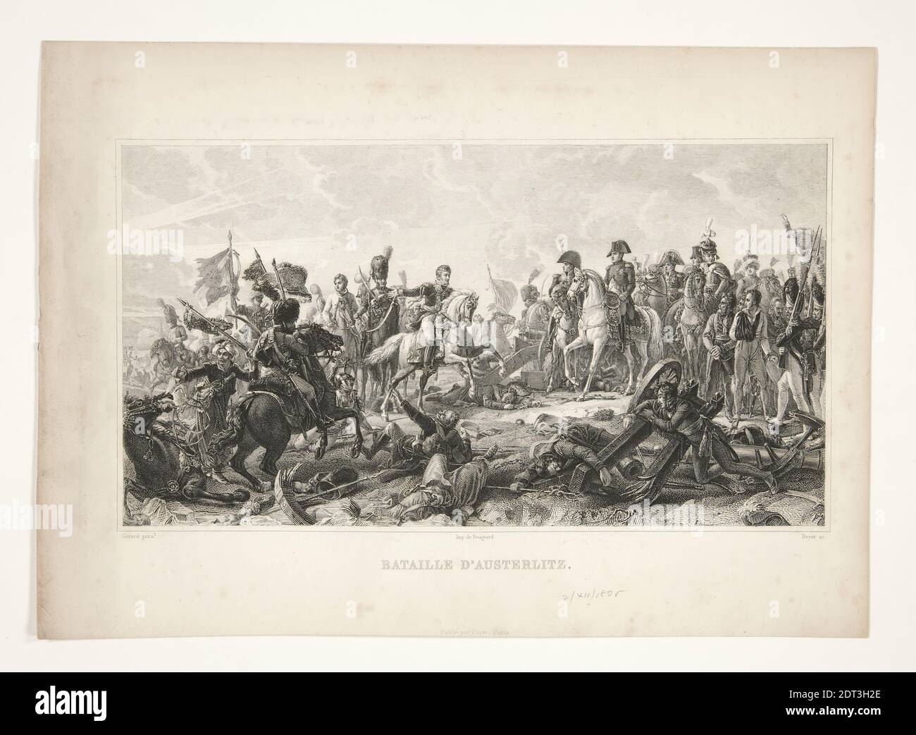 Kupferstecher: Charles Beyer, französisch, 1808–1873, danach: Baron François-Pascal-Simon Gérard, französisch, 1770–1837, Bataille d’Austerlitz (Schlacht von Austerlitz), Gravur, Blatt: 22 × 29.5 cm (8 11/16 × 11 5/8 in.), französisch, 19. Jahrhundert, Arbeiten auf Papier - Drucke Stockfoto