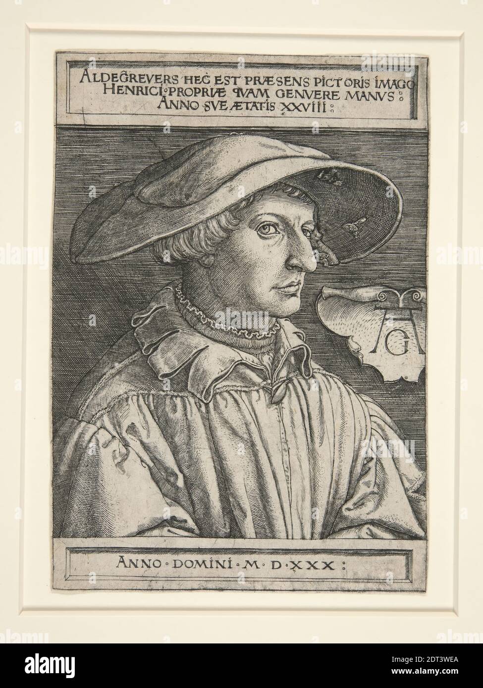 Künstler: Heinrich Aldegrever, Deutschland, 1502–1555/61, Selbstporträt im Alter von 28 Jahren, Gravur, Blatt: 10.1 × 14.6 cm ×, Made in Germany, deutsch, 16. Jahrhundert, Arbeiten auf Papier - 3/4 Drucke Stockfoto