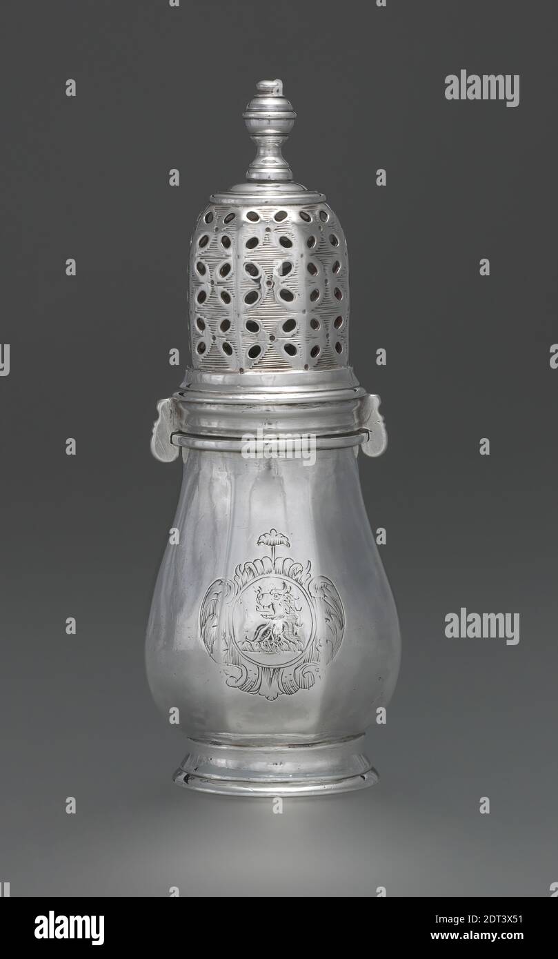 Hersteller: Benjamin Hiller, Amerikaner, 1688–1745, Caster, ca. 1720–30, Silber, 5 1/8 Zoll (13 cm), hergestellt in Boston, Massachusetts, Amerikaner, 18. Jahrhundert, Behälter - Metalle Stockfoto