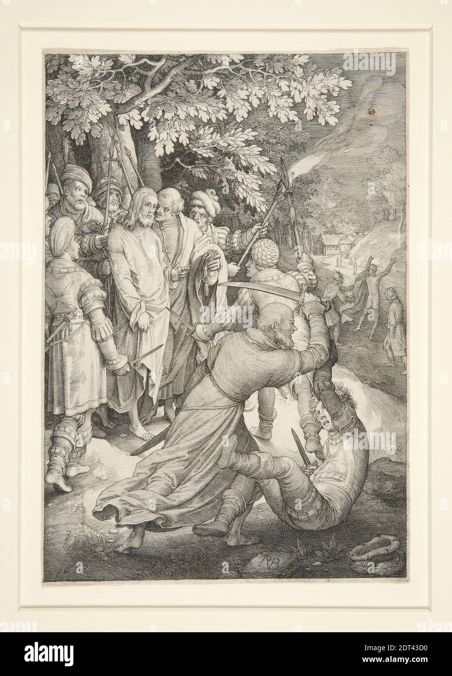Künstler: Nicolaes de Bruyn, Flämisch, 1571–1656, nach: Hendrick Goltzius, Niederländisch, 1558–1617, der Verrat (Passionsreihe), Gravieren, 19.5 × 13.5 cm (7 11/16 × 5 5/16 in.), Made in Flandern, Flämisch, 16.–17. Jahrhundert, Arbeiten auf Papier - Drucke Stockfoto