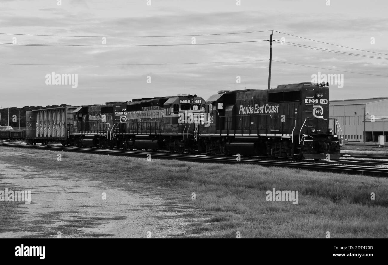 Florida East Coast Railway Zug in New Smyrna Beach, Florida Stockfoto