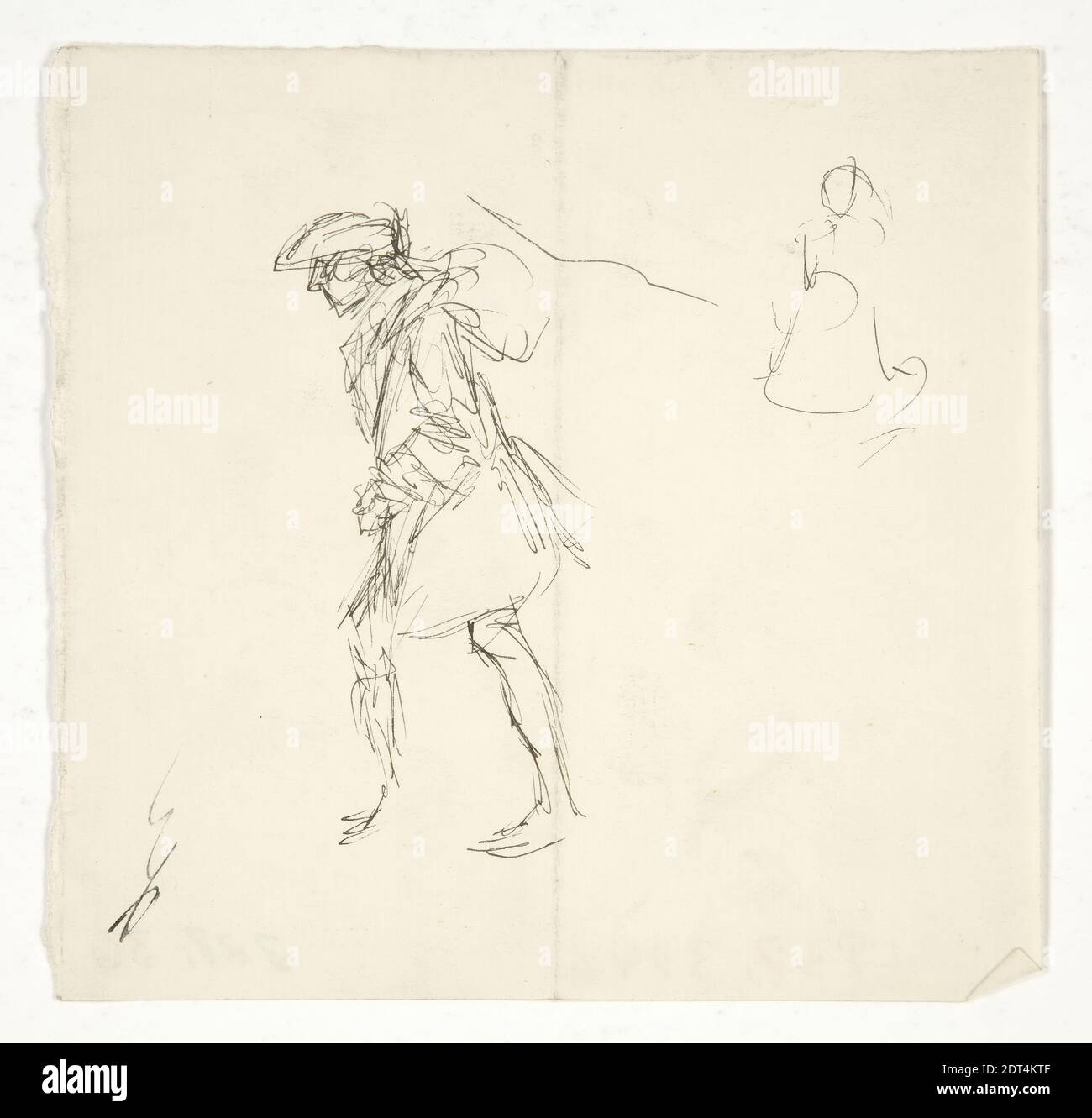 Künstler: Edwin Austin Abbey, amerikanisch, 1852–1911, M.A., 1897, Studie eines Mannes in revolutionärem Kleid, Stift und Tinte, gelegt, 12.8 × 13.2 cm (5 1/16 × 5 3/16 in.), Made in United States, amerikanisch, 19. Jahrhundert, Arbeiten auf Papier - Zeichnungen und Aquarelle Stockfoto