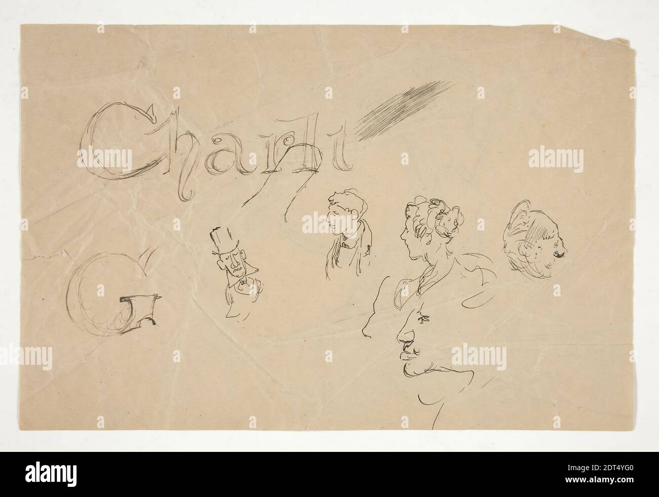 Künstler: Edwin Austin Abbey, amerikanisch, 1852–1911, M.A., 1897, Studien von Köpfen und Figuren beide Seiten der Seite, Stift und Tinte (recto und verso), Brown wove, 15 × 22.6 cm (5 7/8 × 8 7/8 in.), Made in United States, amerikanisch, 19. Jahrhundert, Werke auf Papier - Zeichnungen und Aquarelle Stockfoto