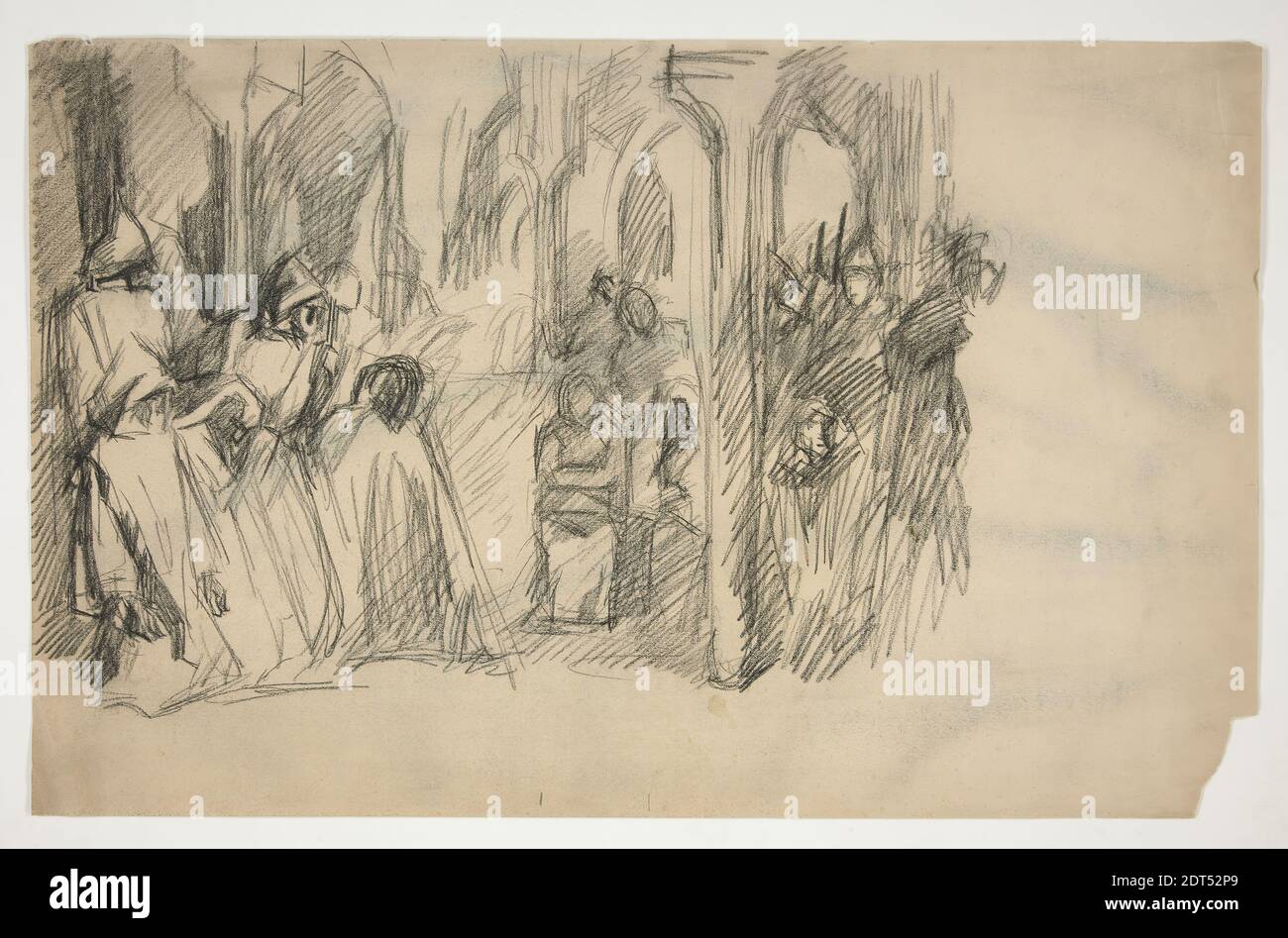 Künstler: Edwin Austin Abbey, amerikanisch, 1852–1911, M.A., 1897, Kompositionsstudie für die Wandmalereiserie Quest of the Holy Gral in der Boston Public Library, Schwarze Kreide, 31.1 × 49.3 cm (12 1/4 × 19 7/16 in.), Made in United States, American, 19th century, paintings Stockfoto