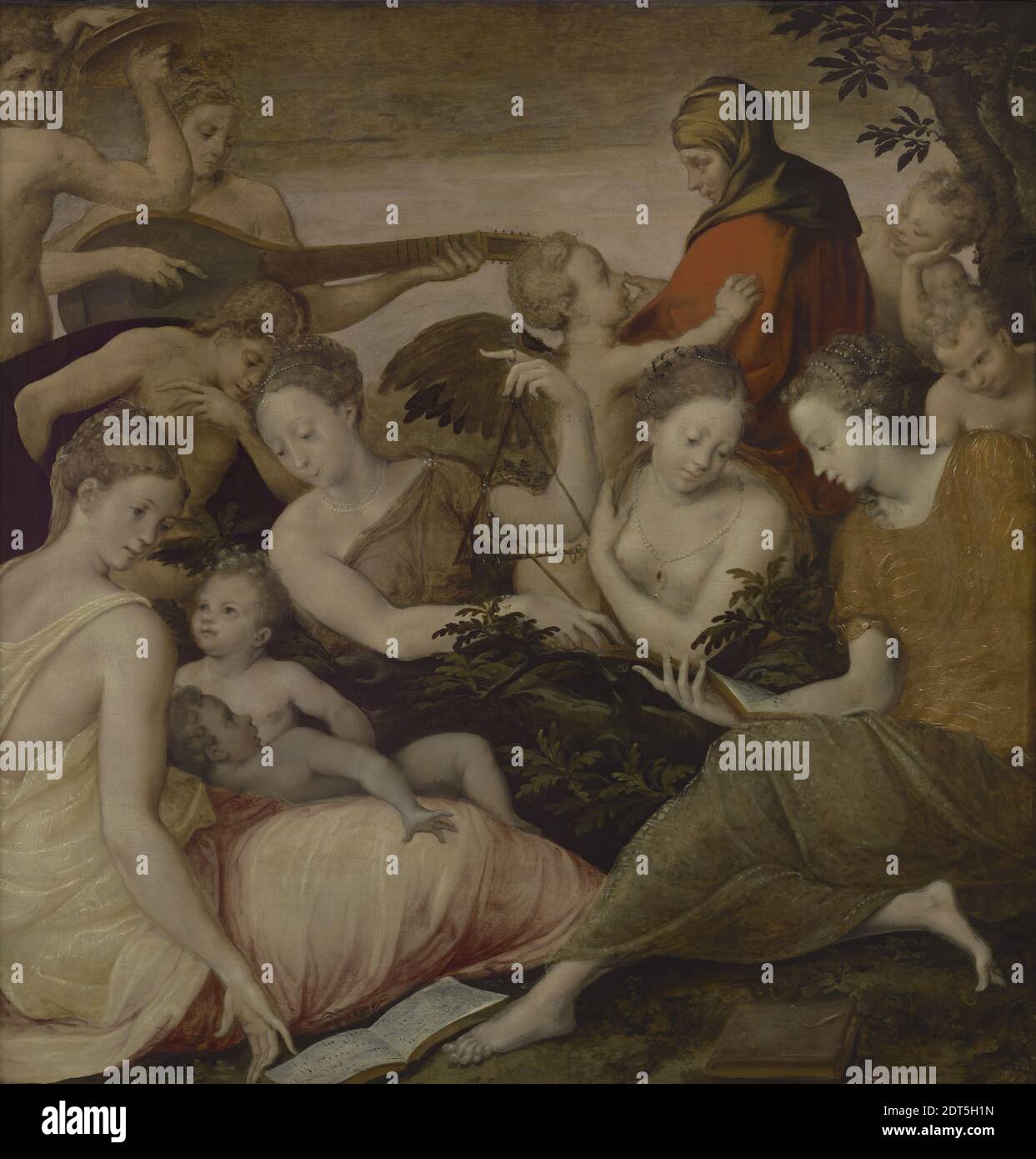 Künstler, Stil von: Francesco Primaticcio, Italienisch, 1504–1570, The Art of Music, ca. 1565, Öl auf Tafel, 93 × 89 cm (36 5/8 × 35 1/16 in.), nicht zu sehen, Französisch, 16. Jahrhundert, Gemälde Stockfoto