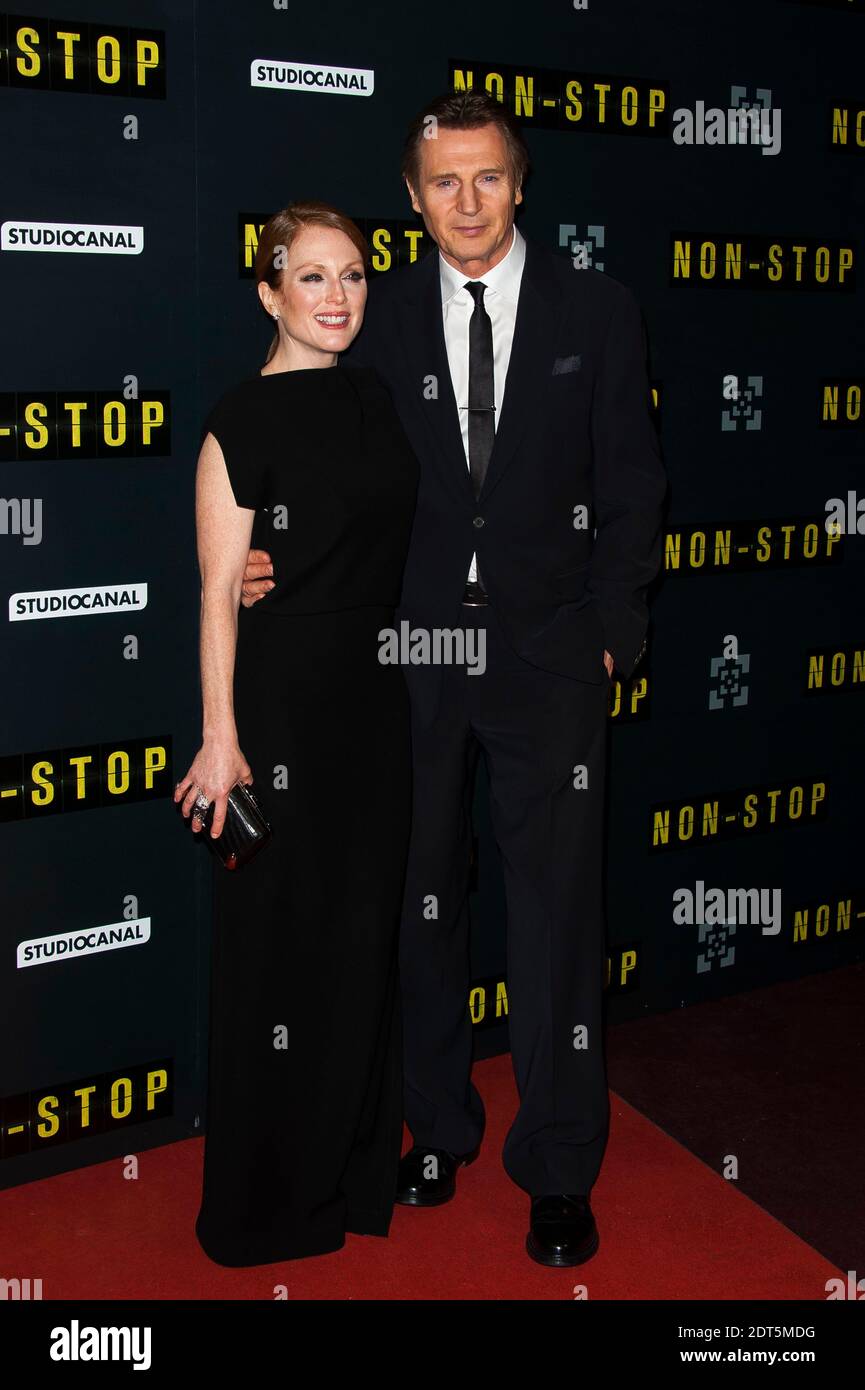 Julianne Moore und Liam Neeson bei der französischen Premiere des Films "NON STOP" im Gaumont Opera Cinema in Paris, Frankreich am 27 2014. Januar. Foto von Nicolas Genin/ABACAPRESS.COM Stockfoto