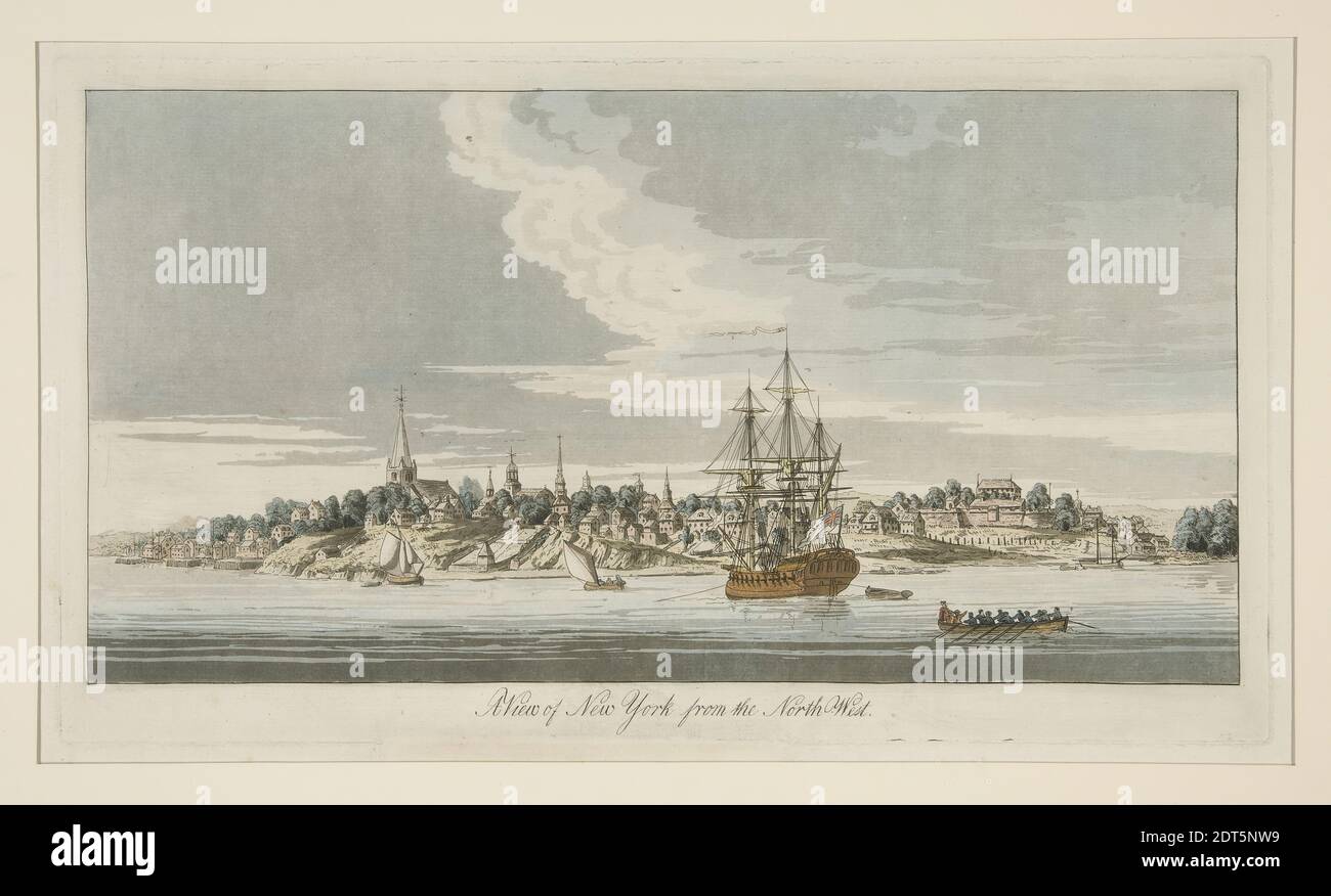 Künstler: Joseph Frederick Wallet des Barres, Brite, geb. Schweiz, 1729–1824, A View of New York from the North West, ca. 1777, Aquatint, farbig in Sepia, Blatt: 45.5 × 60 cm (17 15/16 × 23 5/8 in.), Made in United States, Amerikaner, 18. Jahrhundert, Arbeiten auf Papier - Drucke Stockfoto