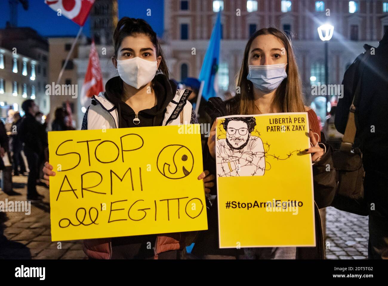 Rom, Italien. Dezember 2020. Heute haben die drei italienischen Hauptgewerkschaften: CGIL, CISL, UIL (Roms Zweigstellen), unterstützt von einer Delegation von Studenten, eine Demo abgehalten, um die Ita Gov zu rufen, um den Waffenverkauf an al sisi ägyptischen Regime zu stoppen. Darüber hinaus forderten Demonstranten und Bürger die Gov nachdrücklich für Wahrheit und Gerechtigkeit für Giulio Regeni und die sofortige Freilassung des ägyptischen Studenten der Universität von Bologna, Patrick Zaki. Kredit: LSF Foto/Alamy Live Nachrichten Stockfoto
