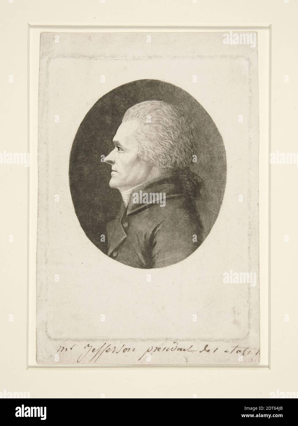Graveur: Gilles-Louis Chrétien, französisch, 1754–1811, nach: Edme Quenedey, französisch, 1756–1830, Thomas Jefferson, Aquatinta-Stich, 13 × 9.5 cm (5 1/8 × 3 3/4 in.), Made in France, französisch, 18. Jahrhundert, Arbeiten auf Papier - Drucke Stockfoto