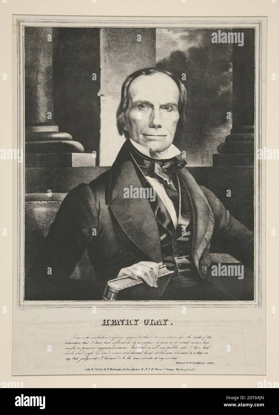 Künstler: H. R. Robinson, Amerikaner, nach: Napoleon Sarony, Amerikaner, 1821–1896, Henry Clay, Lithographie, schwarz-weiß, indien Papierproof, Blatt: 54.5 × 41 cm (21 7/16 × 16 1/8 in.), hergestellt in den Vereinigten Staaten, Amerikaner, 19. Jahrhundert, Werke auf Papier - Drucke Stockfoto