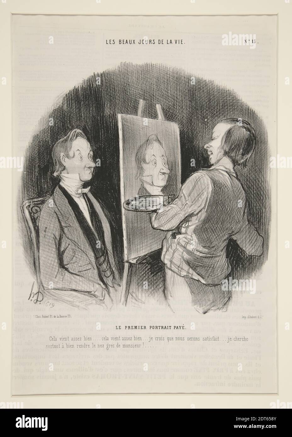 Künstler: Honoré Daumier, französisch, 1808–1879, Le Premier Portrait paye, #15 von Les beaux jours de la vie aus Le Charivari, 18. Juni 1844, Lithographie, 36.2 × 25 cm (14 1/4 × 9 13/16 in.), französisch, 19. Jahrhundert, Arbeiten auf Papier - Drucke Stockfoto