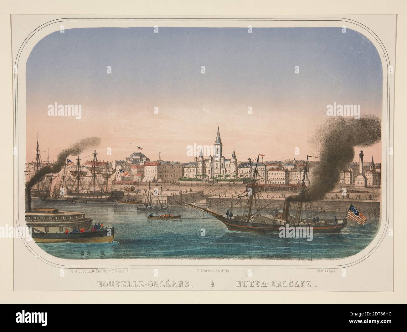 Künstler: Louis Le, Breton, französisch, 1818–1866, Nouvelle-Orleans - Nueva-Orleans, Lithographie, handkoloriert, Bogen: 27.5 × 43.7 cm (10 13/16 × 17 3/16 in.), französisch, 19. Jahrhundert, Arbeiten auf Papier - Drucke Stockfoto
