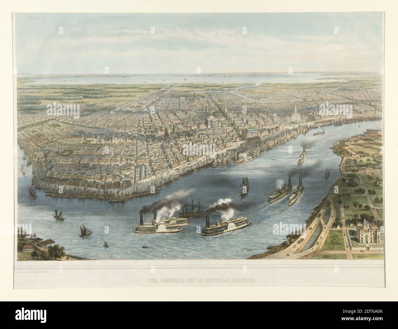 Künstler: Théodore Müller, französisch, 1819–1879, Drucker: Rose-Joseph Lemercier, französisch, 1803–1887, Vue Generale de la Nouvelle-Orleans, 19. Jahrhundert, Lithographie in Farben, Blatt: 52 × 72 cm (20 1/2 × 28 3/8 in.), französisch, 19. Jahrhundert, Arbeiten auf Papier - Drucke Stockfoto