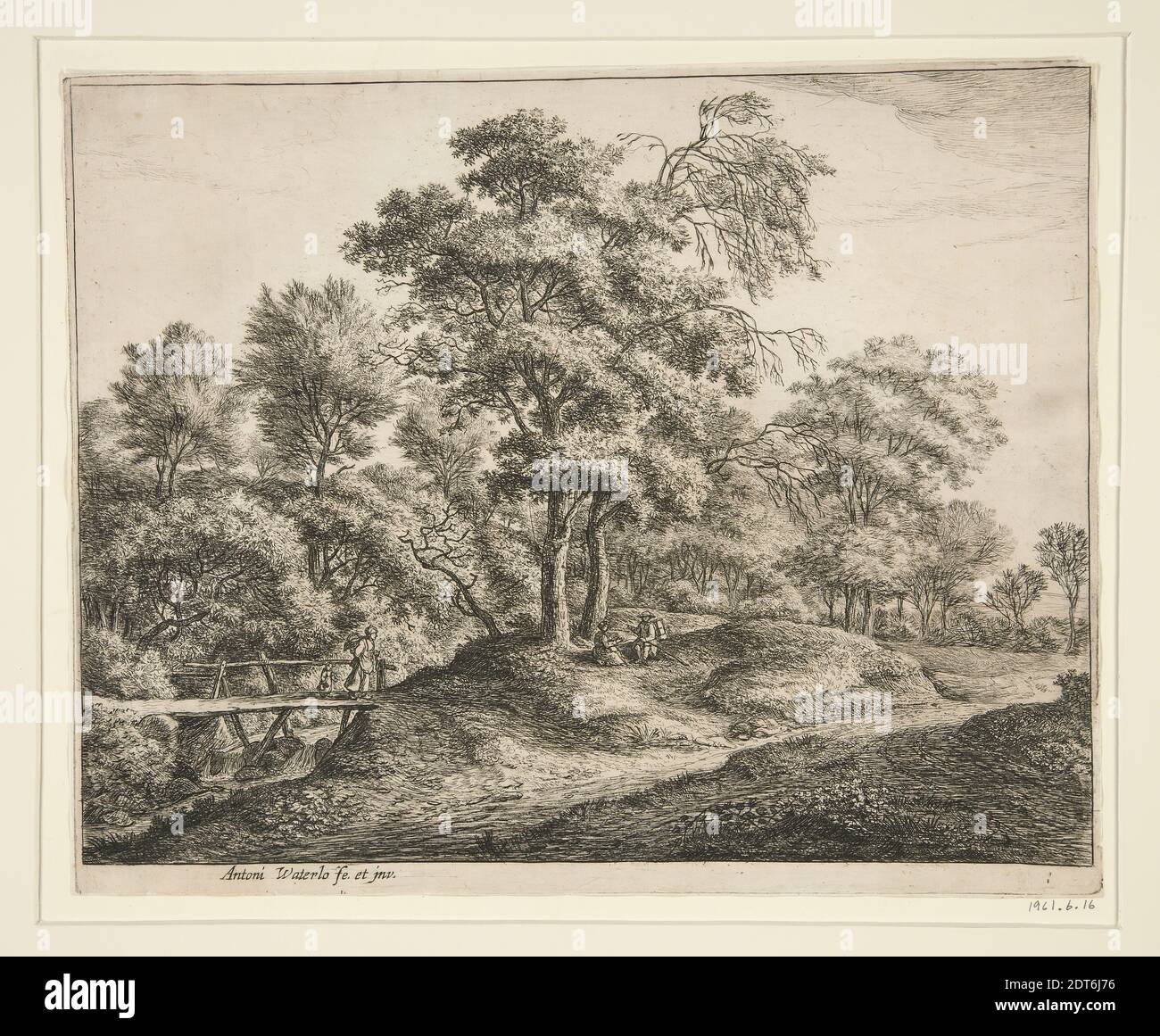 Künstler: Anthonie Waterloo, Niederländisch, 1610–1690, La paysanne et la fille sur le Petit pont de bois, Radierung, Blatt: 23.7 × 29.5 cm (9 5/16 × 11 5/8 in.), in den Niederlanden hergestellt, Niederländisch, 17. Jahrhundert, Arbeiten auf Papier - Drucke Stockfoto