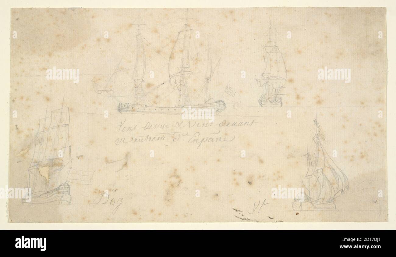 Schiffe, Graphitstift, Blatt: 11.1 × 19.5 cm (4 3/8 × 7 11/16 Zoll), hergestellt in Frankreich, Französisch, 17. Jahrhundert, Arbeiten auf Papier - Zeichnungen und Aquarelle Stockfoto