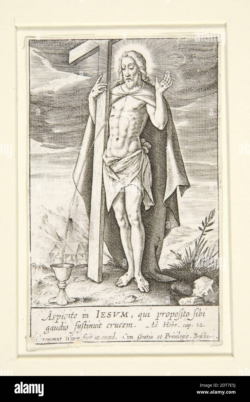 Künstler: Hieronymus Wierix, Flämisch, 1553–1619, Christus als Erlöser, vor 1619, Gravur, Bild: 8.1 × 5.1 cm 3/16, Made in Flandern, Flämisch, 16. Jahrhundert, Arbeiten auf Papier - × Drucke Stockfoto