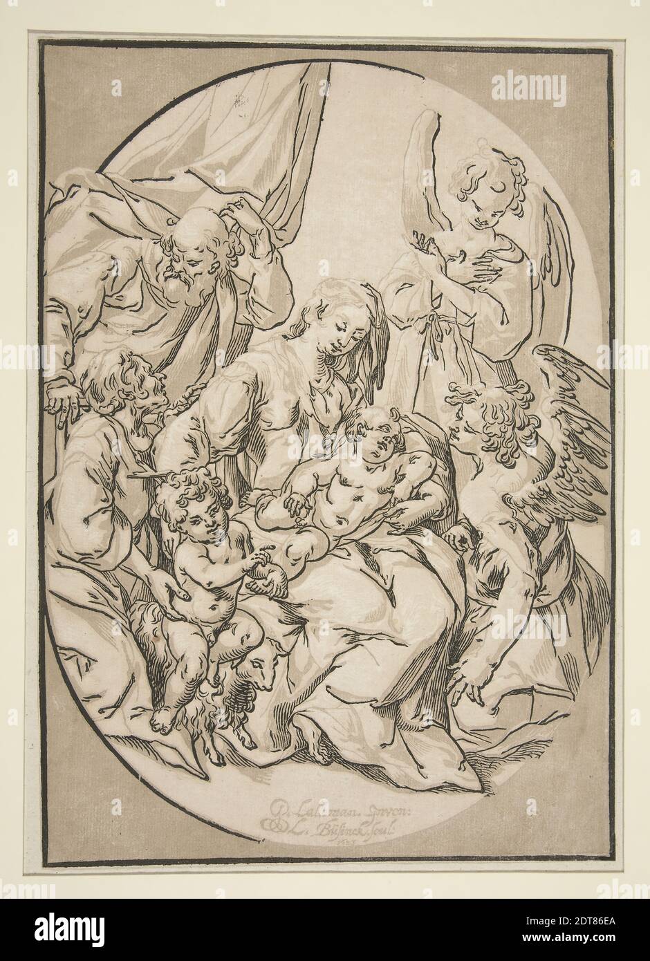 Holzfäller: Ludwig Büsinck, deutsch, 1590–1650, danach: Georges Lallemand, französisch, ca. 1580–1636, die Heilige Familie mit dem Johannes-Kind, Holzschnitt Chiaroscuro, Blatt: 30.9 × 21.6 cm 12 3/16, Made in Germany, deutsch, 17. Jahrhundert, Werke auf Papier - × 1/2 Drucke Stockfoto