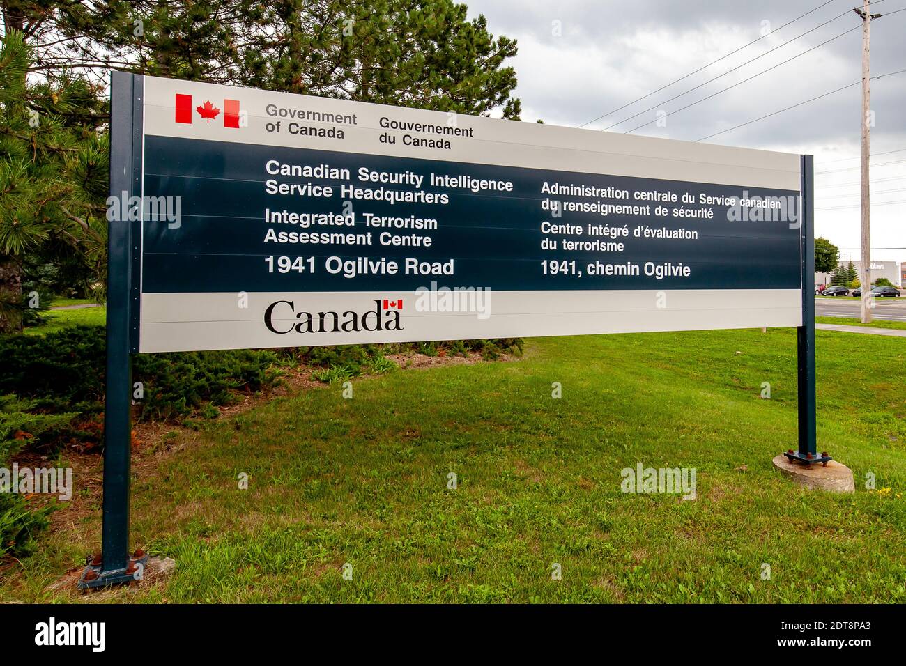 Ein Schild vor dem Hauptquartier des Canadian Security Intelligence Service (CSIS) in Ottawa, Kanada Stockfoto