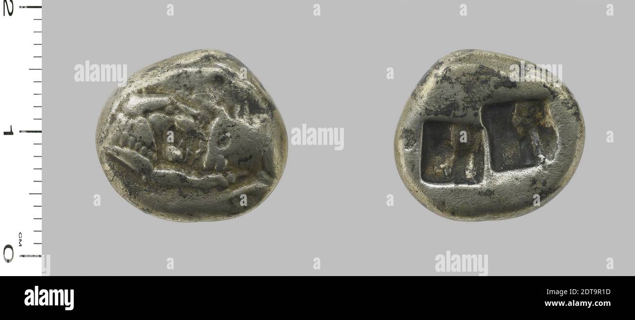 Münzstätte: Sardis, Siglos (1/2 Stater) aus Sardis, 561–546 v. Chr., Silber, 5.055 g, 15 mm, hergestellt in Sardis, Lydia, Griechisch, 6. Jahrhundert v. Chr., Numismatik Stockfoto
