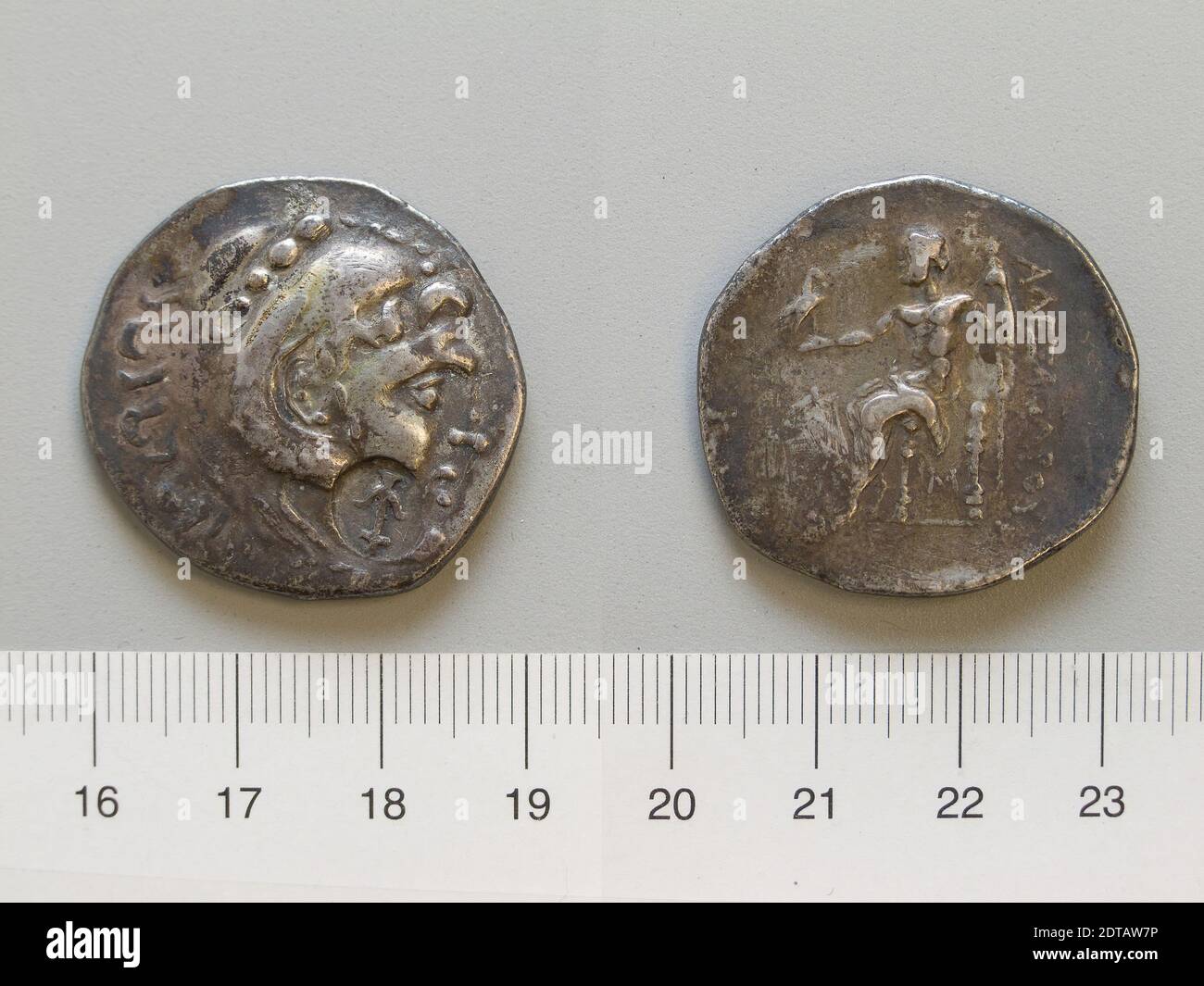 Herrscher: Alexander der große, König von Mazedonien, 356–323 v. Chr., regiert 336–23 v. Chr., Tetradrachm von Alexander dem Großen, König von Mazedonien, 190–170 v. Chr., Silber, 15.89 g, 12:00, 31.0 mm, Made in Greece, Greek, 2. Jahrhundert v. Chr., Numismatik Stockfoto