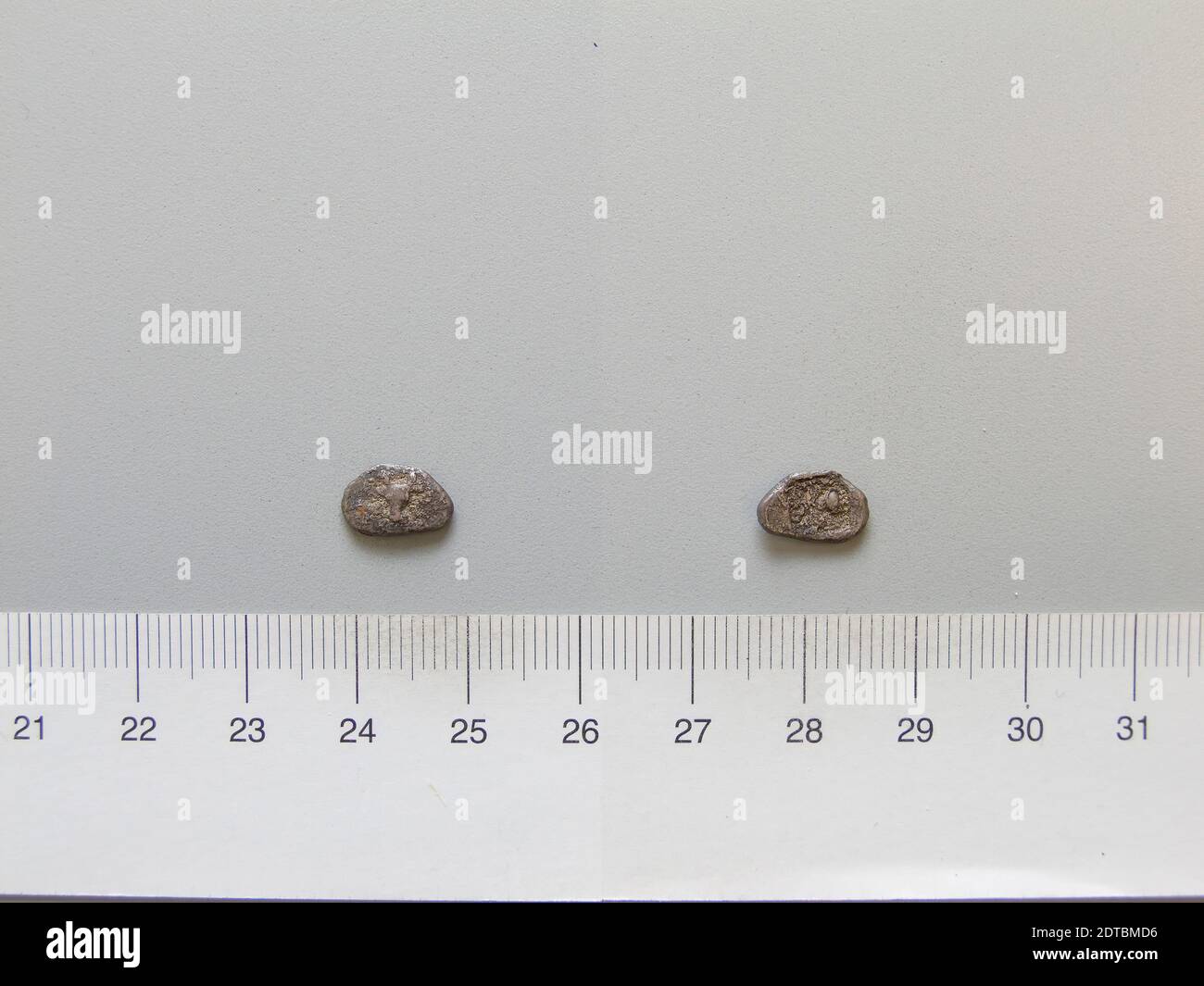 Münzstätte: Eretria, Obol von Eretria, 500 B.C., Silber, 0.45 g, 10 mm, hergestellt in Eretria, Euboea, griechisch, 6. Jahrhundert B.C., Numismatik Stockfoto